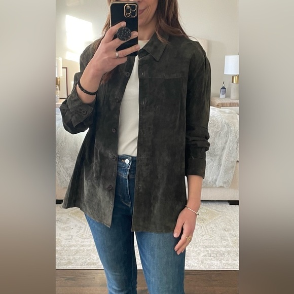 Green Suede Shirt Jacket By Crossroads - Picture 1 of 11